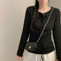 삐삐 도트 캉캉 라운드넥 긴팔 티셔츠 롱슬리브 긴팔티 봄 봄옷 레이어드 모리걸 블랙