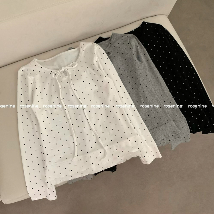 삐삐 도트 캉캉 라운드넥 긴팔 티셔츠 롱슬리브 긴팔티 봄 봄옷 레이어드 모리걸