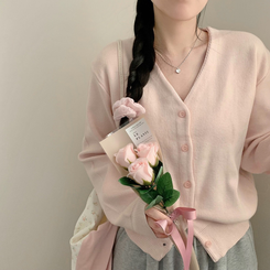 라라 브이넥 긴팔 니트 가디건 봄 봄옷 가을 가을옷 파스텔 핑크 소라 핑크