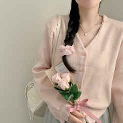 라라 브이넥 긴팔 니트 가디건 봄 봄옷 가을 가을옷 파스텔 핑크 소라 핑크