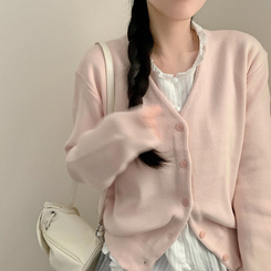 라라 브이넥 긴팔 니트 가디건 봄 봄옷 가을 가을옷 파스텔 핑크 소라 핑크