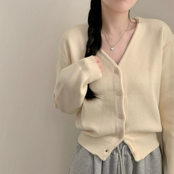 라라 브이넥 긴팔 니트 가디건 봄 봄옷 가을 가을옷 파스텔 핑크 소라 크림