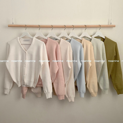 라라 브이넥 긴팔 니트 가디건 봄 봄옷 가을 가을옷 파스텔 핑크 소라