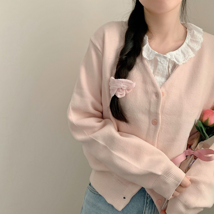 라라 브이넥 긴팔 니트 가디건 봄 봄옷 가을 가을옷 파스텔 핑크 소라 핑크