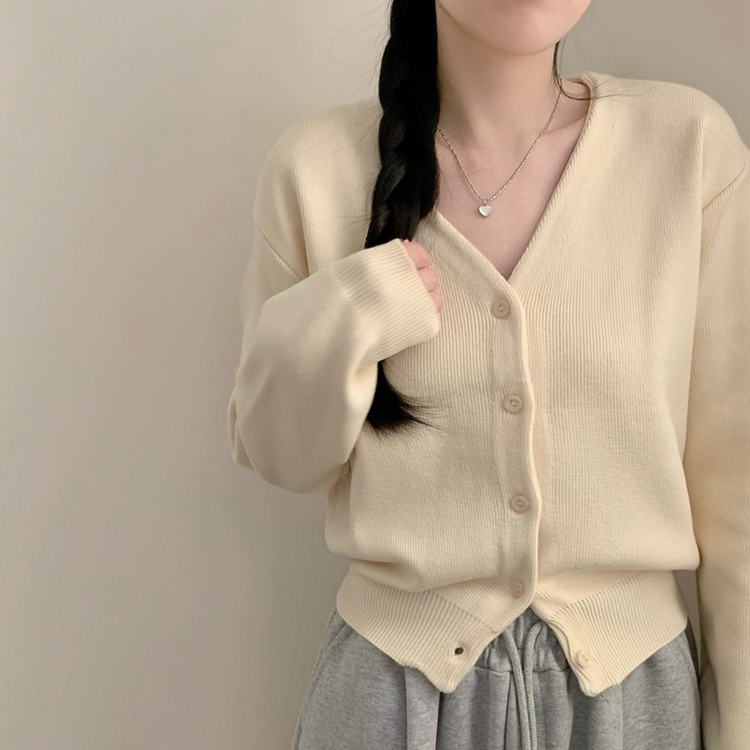 라라 브이넥 긴팔 니트 가디건 봄 봄옷 가을 가을옷 파스텔 핑크 소라 크림