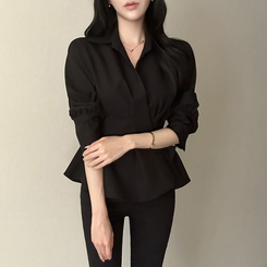 ピンタックシャツブラウス(6color) BLACK