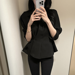 ピンタックシャツブラウス(6color) BLACK