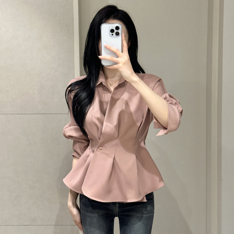 ピンタックシャツブラウス(6color) DEEP PINK