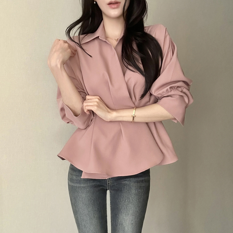 ピンタックシャツブラウス(6color) DEEP PINK