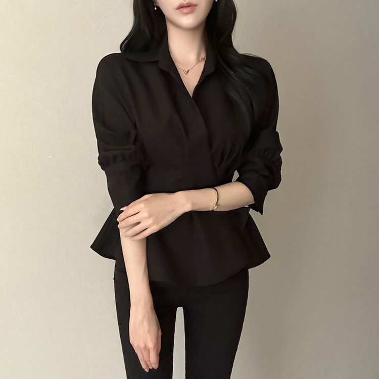 ピンタックシャツブラウス(6color) BLACK