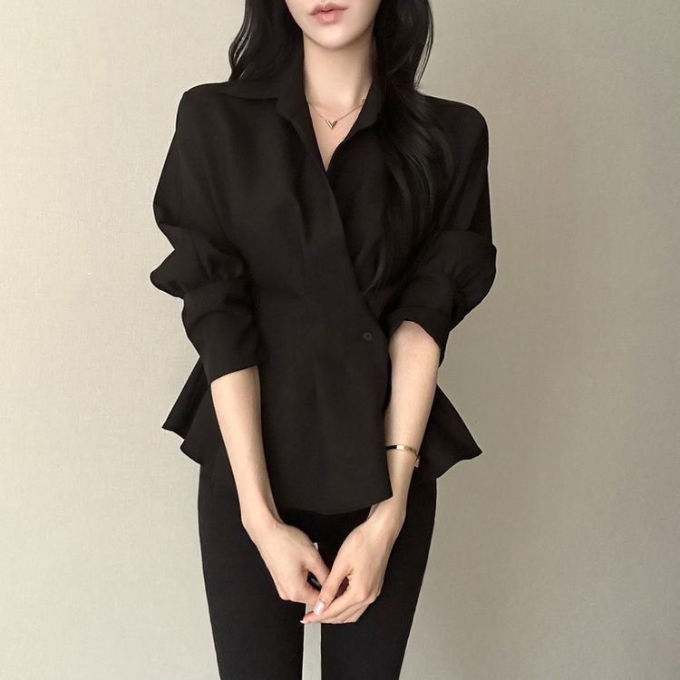 ピンタックシャツブラウス(6color) BLACK