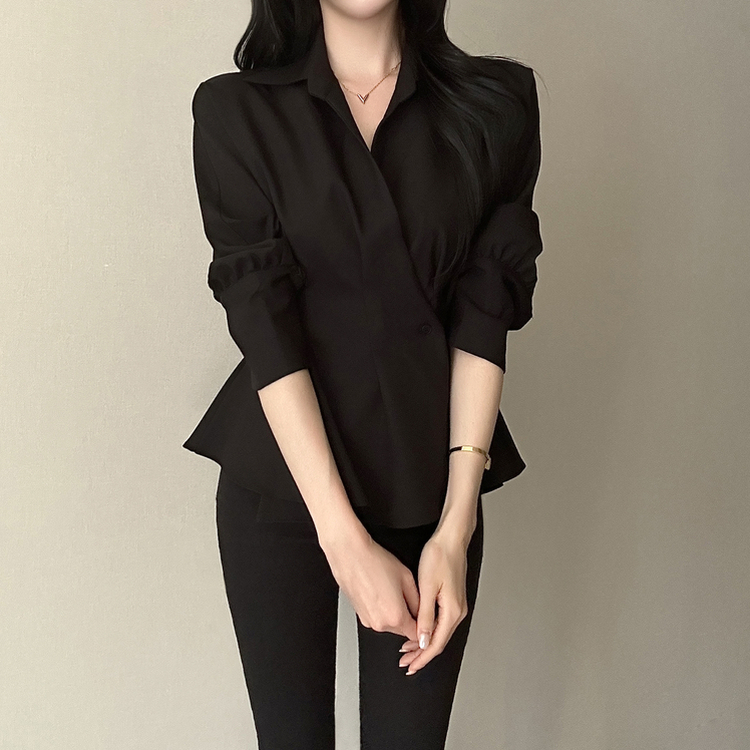 ピンタックシャツブラウス(6color) BLACK