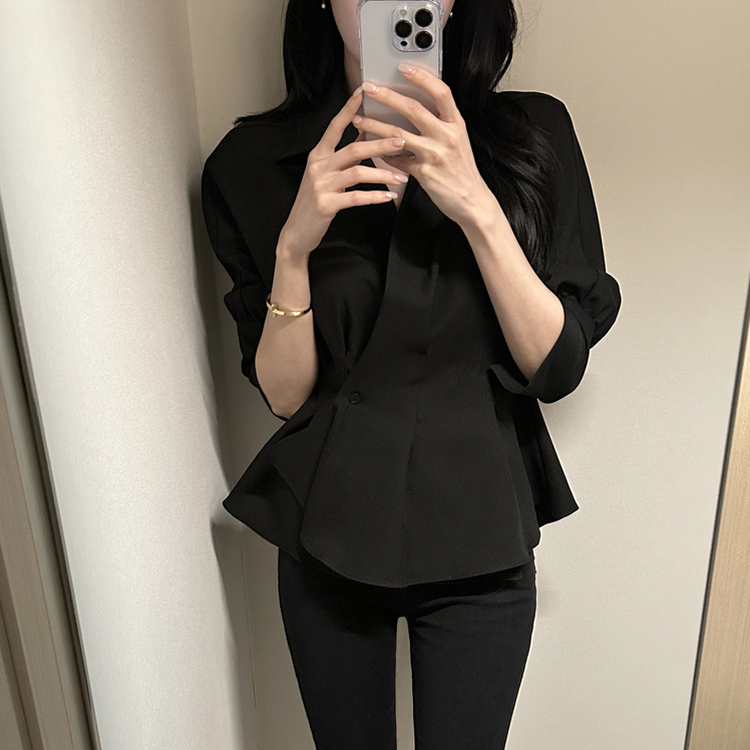 ピンタックシャツブラウス(6color) BLACK