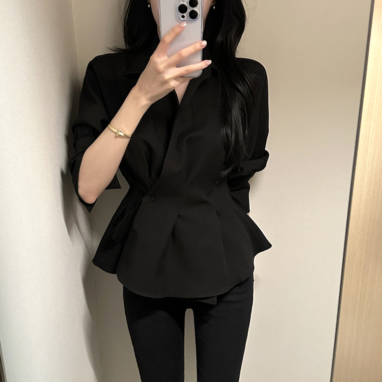 ピンタックシャツブラウス(6color) BLACK