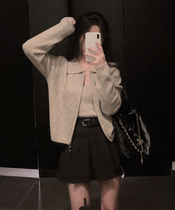 포그니 세트를 집업버전으로프렌즈 카라 투웨이 니트 집업 나시 가디건 투피스 오트밀