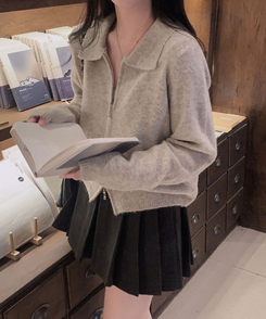 포그니 세트를 집업버전으로프렌즈 카라 투웨이 니트 집업 나시 가디건 투피스 오트밀