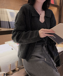 포그니 세트를 집업버전으로프렌즈 카라 투웨이 니트 집업 나시 가디건 투피스 차콜