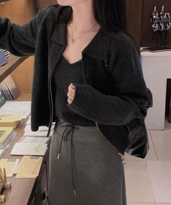 포그니 세트를 집업버전으로프렌즈 카라 투웨이 니트 집업 나시 가디건 투피스 차콜