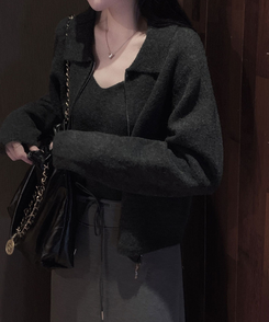 포그니 세트를 집업버전으로프렌즈 카라 투웨이 니트 집업 나시 가디건 투피스 차콜