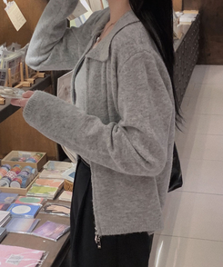 포그니 세트를 집업버전으로프렌즈 카라 투웨이 니트 집업 나시 가디건 투피스 연그레이