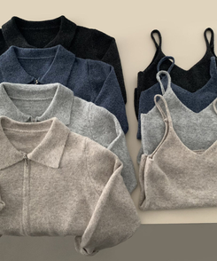 포그니 세트를 집업버전으로프렌즈 카라 투웨이 니트 집업 나시 가디건 투피스