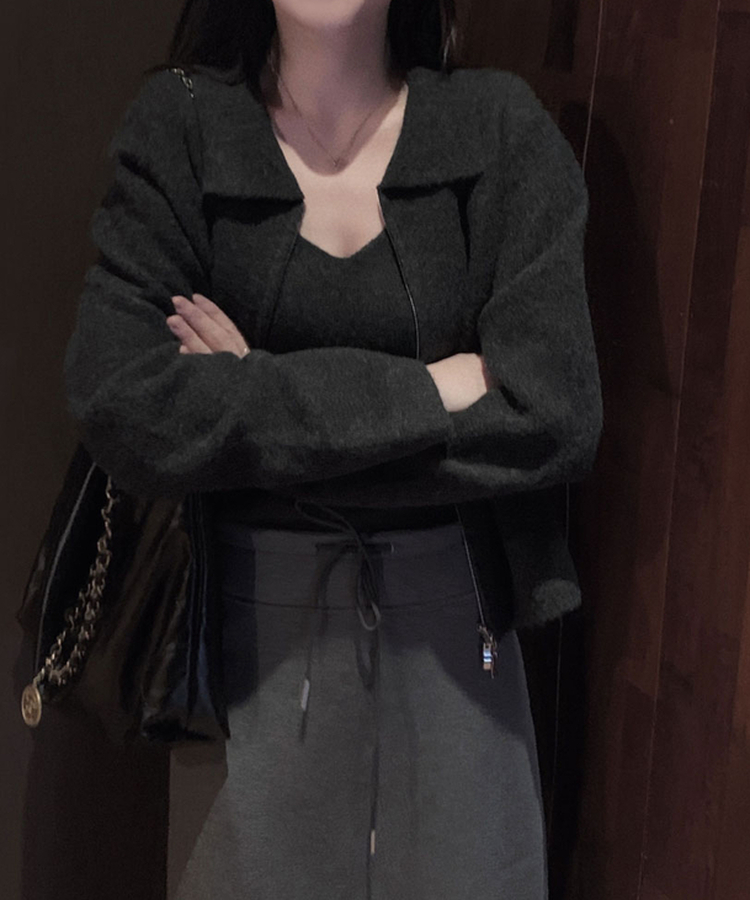 포그니 세트를 집업버전으로프렌즈 카라 투웨이 니트 집업 나시 가디건 투피스 차콜