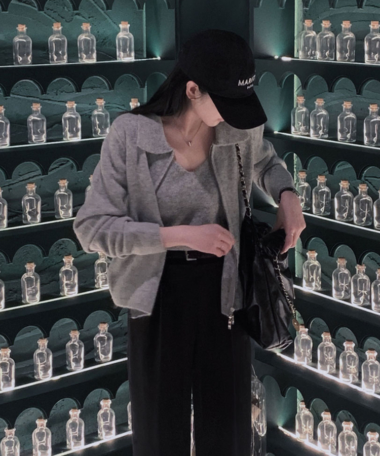 포그니 세트를 집업버전으로프렌즈 카라 투웨이 니트 집업 나시 가디건 투피스 연그레이