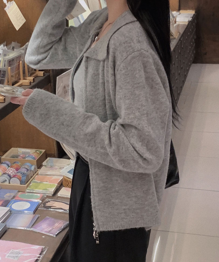 포그니 세트를 집업버전으로프렌즈 카라 투웨이 니트 집업 나시 가디건 투피스 연그레이