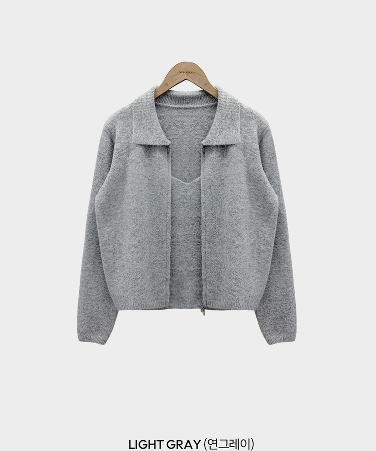 포그니 세트를 집업버전으로프렌즈 카라 투웨이 니트 집업 나시 가디건 투피스