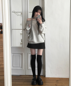 디에브 모직 A라인 사이드 트임 콘솔지퍼 미니 스커트 차콜