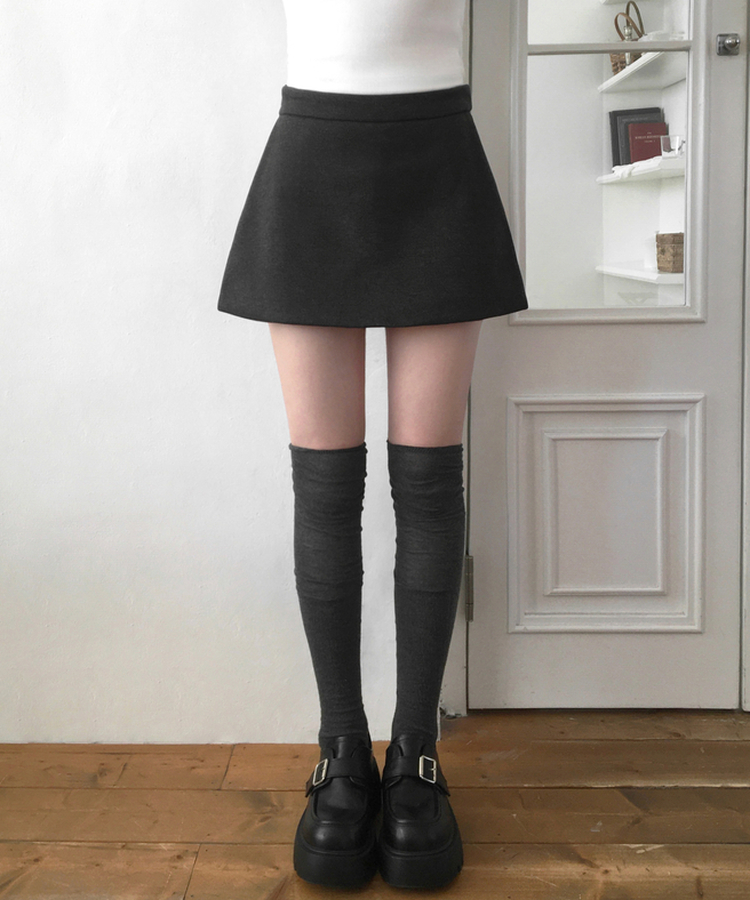 디에브 모직 A라인 사이드 트임 콘솔지퍼 미니 스커트 차콜