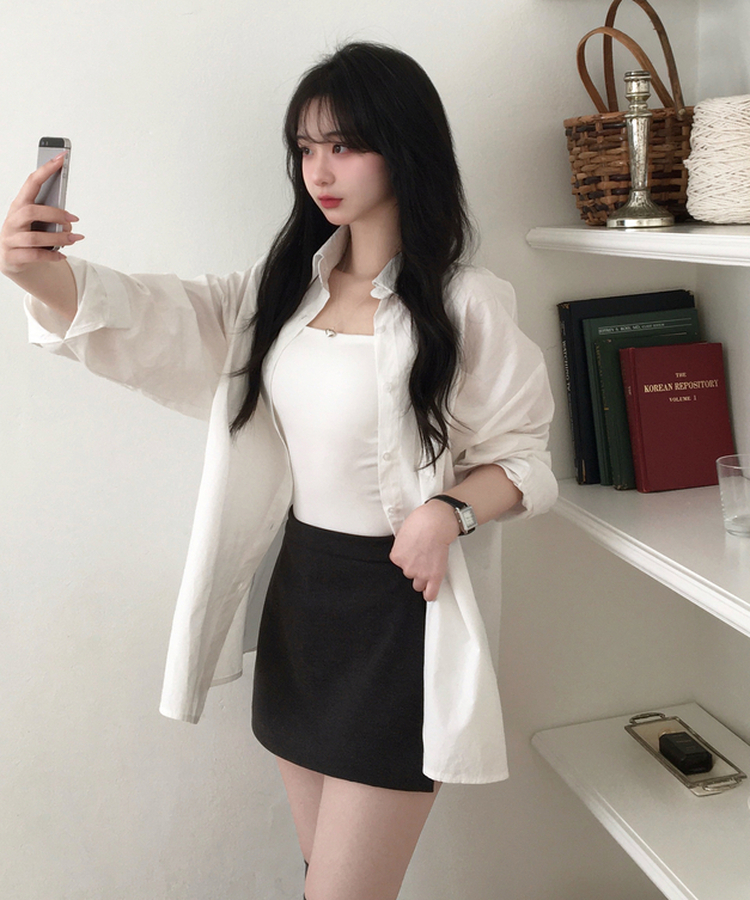 디에브 모직 A라인 사이드 트임 콘솔지퍼 미니 스커트 차콜