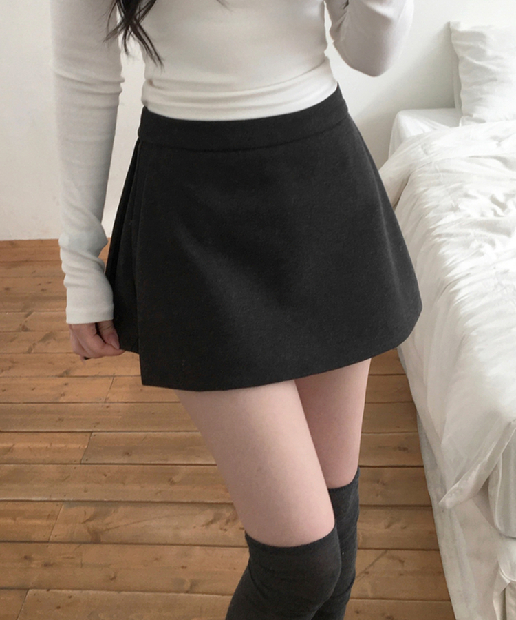 디에브 모직 A라인 사이드 트임 콘솔지퍼 미니 스커트 차콜