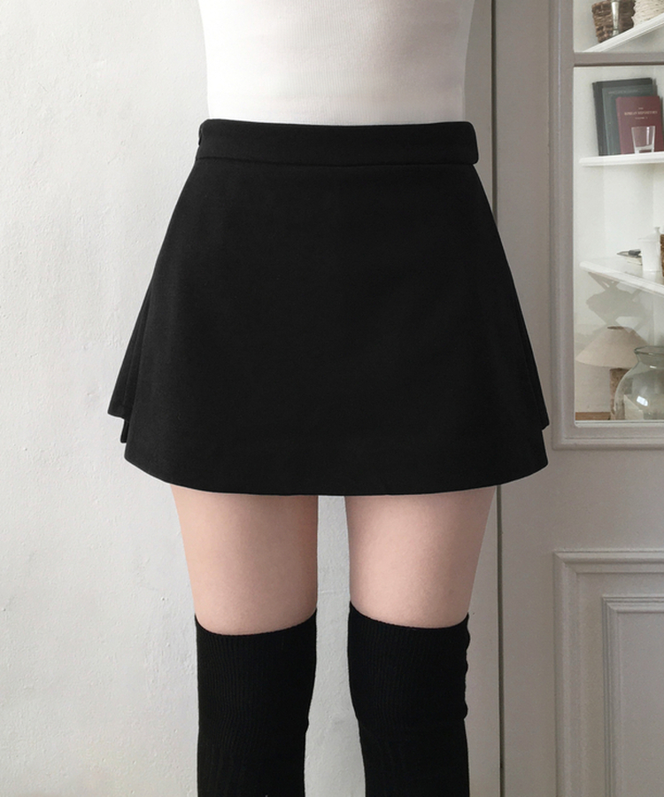 디에브 모직 A라인 사이드 트임 콘솔지퍼 미니 스커트 블랙