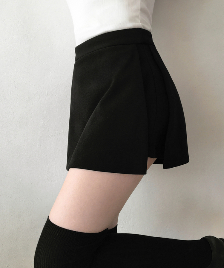 디에브 모직 A라인 사이드 트임 콘솔지퍼 미니 스커트 블랙