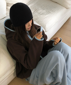 ハイネックフードフリースジップアップ BROWN