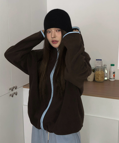 ハイネックフードフリースジップアップ BROWN