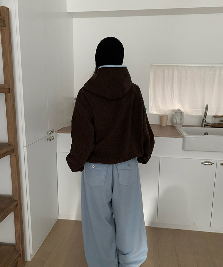 ハイネックフードフリースジップアップ BROWN