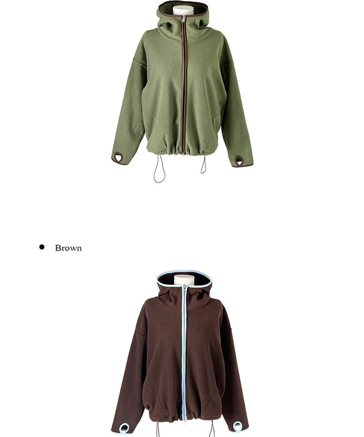 ハイネックフードフリースジップアップ