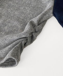 로멘 기모배색 레글런 셔링 크롭 긴팔니트 티셔츠