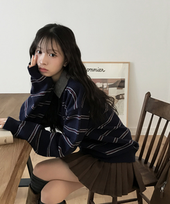 オーバーフィットストライプニット NAVY