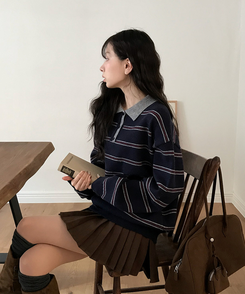 オーバーフィットストライプニット NAVY