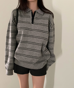 オーバーフィットストライプニット GREY