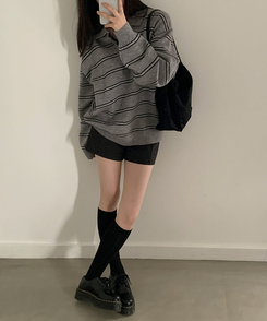 オーバーフィットストライプニット GREY