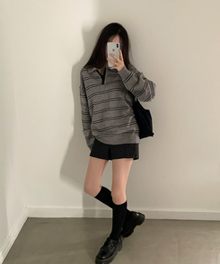 オーバーフィットストライプニット GREY