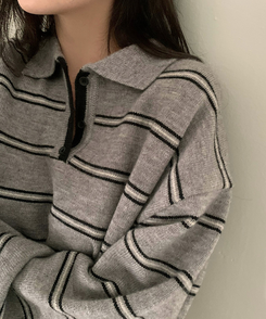 オーバーフィットストライプニット GREY