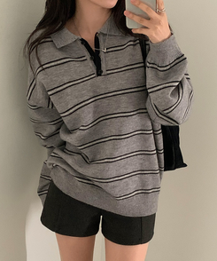 オーバーフィットストライプニット GREY