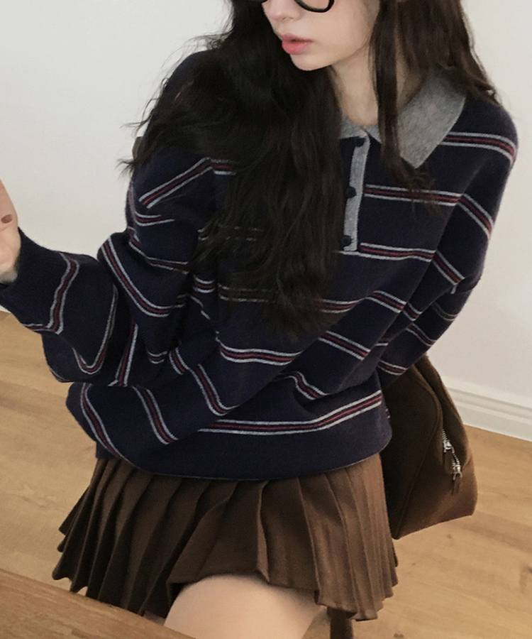 オーバーフィットストライプニット NAVY