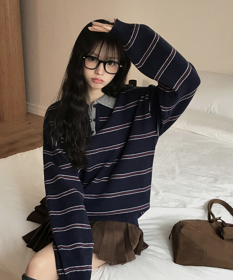 オーバーフィットストライプニット NAVY