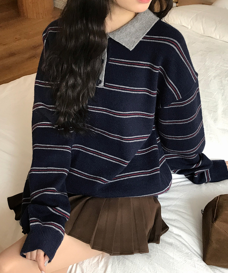 オーバーフィットストライプニット NAVY